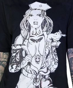 Dr Faust Tattooed Sexy Cursed Nurse Black T-Shirt - Tristan 11 Dr Faust Tattooed Sexy Cursed Nurse Black T-Shirt - Tristan