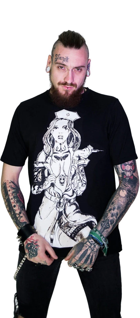 Dr Faust Tattooed Sexy Cursed Nurse Black T-Shirt - Tristan 5 Dr Faust Tattooed Sexy Cursed Nurse Black T-Shirt - Tristan