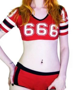 Dr Faust OMEN COLLECTIONNEW Team Devil 666 Cheerleader Top And Hot Pants Set - Opal