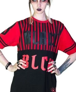 Dr Faust OMEN COLLECTIONNEW 13 Team Devil Red Striped Mens Black T-Shirt - Adriel