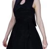 Dr Faust Tear Drop Black Raw Silk Midi Dress - Valentina DRESSES
