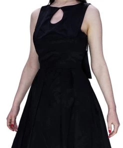Dr Faust Tear Drop Black Raw Silk Midi Dress - Valentina DRESSES