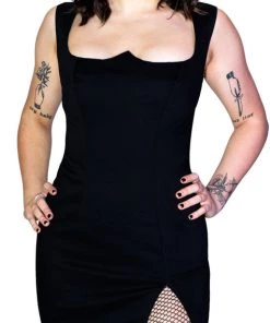 Dr Faust Thigh-high Slit Gala Black Midi Dress - Kourtney