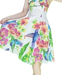Dr Faust DRESSES Exotic Birds And Flowers White Midi Dress - Ulani