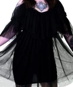 Dr Faust Vapour Mesh Black Sheer Mini Dress - Cardi