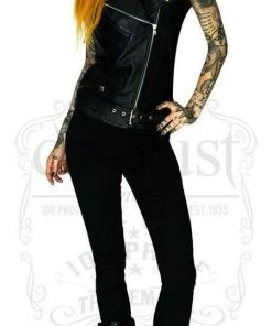 Dr Faust Vegan Leather Black Biker Vest - Pax JACKETS