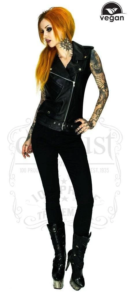 Dr Faust Vegan Leather Black Biker Vest - Pax JACKETS 3 Dr Faust Vegan Leather Black Biker Vest - Pax JACKETS