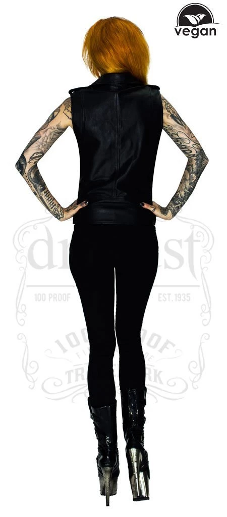 Dr Faust Vegan Leather Black Biker Vest - Pax JACKETS 4 Dr Faust Vegan Leather Black Biker Vest - Pax JACKETS