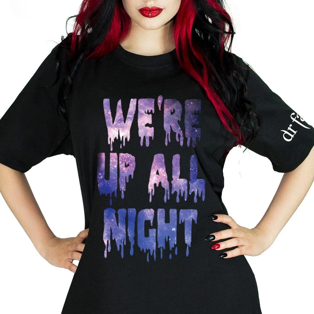 Dr Faust We're Up All Night Black T-Shirt - Sage