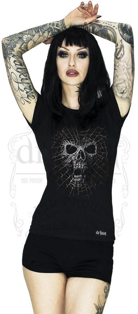 Dr Faust Skull In A Cobweb Black T-Shirt - Celeste 3 Dr Faust Skull In A Cobweb Black T-Shirt - Celeste