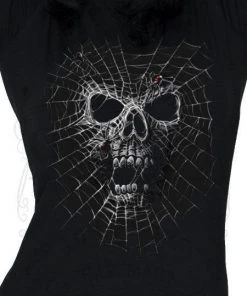 Dr Faust Skull In A Cobweb Black T-Shirt - Celeste