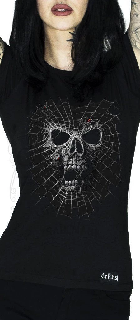 Dr Faust Skull In A Cobweb Black T-Shirt - Celeste 4 Dr Faust Skull In A Cobweb Black T-Shirt - Celeste