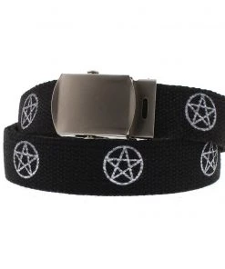 Dr Faust White Pentagram Black Canvas Webbing Belt - Ezra ACCESSORIES
