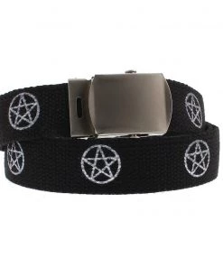 Dr Faust White Pentagram Black Canvas Webbing Belt - Ezra ACCESSORIES