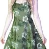 Dr Faust White And Bronze Flowers Green Retro Midi Dress - Laurie DRESSES
