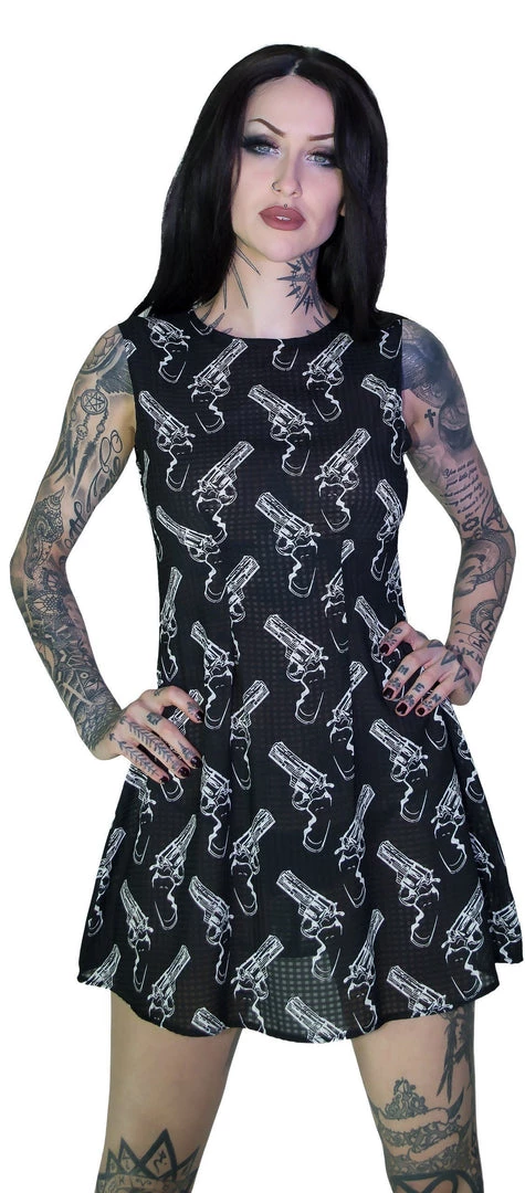 Dr Faust DRESSES White Guns Dangerous Black Sheer Mini Dress - Melanie