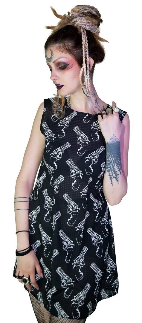 Dr Faust DRESSES White Guns Dangerous Black Sheer Mini Dress - Melanie