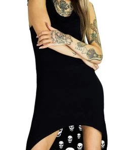 Dr Faust DRESSES White Inner Skulls Nu Goth Black High-Low Dress - Raven