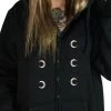 Dr Faust OMEN COLLECTIONNEW Silver Moon Buttons Nu Goth Women's Black Hoodie - Ximena