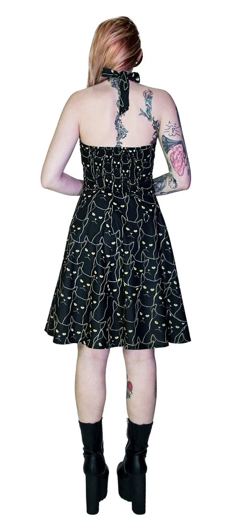 Dr Faust Yellow Evil Cats Black Midi Dress - Katz DRESSES 4 Dr Faust Yellow Evil Cats Black Midi Dress - Katz DRESSES