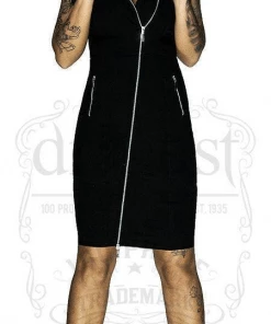 Dr Faust Cotton Lining Black Biker Midi Dress - Abigail